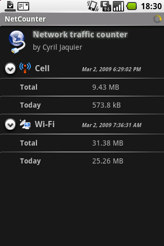 Market: NetCounter ดูปริมาณการรับส่งข้อมูล 3G/EDGE/Wi-Fi