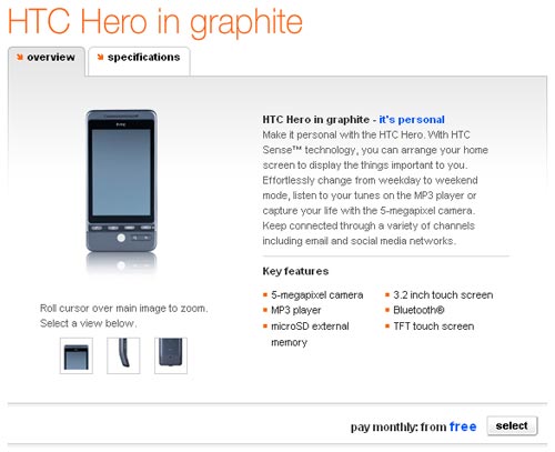 HTC Hero วางขายแล้วที่ Orange UK