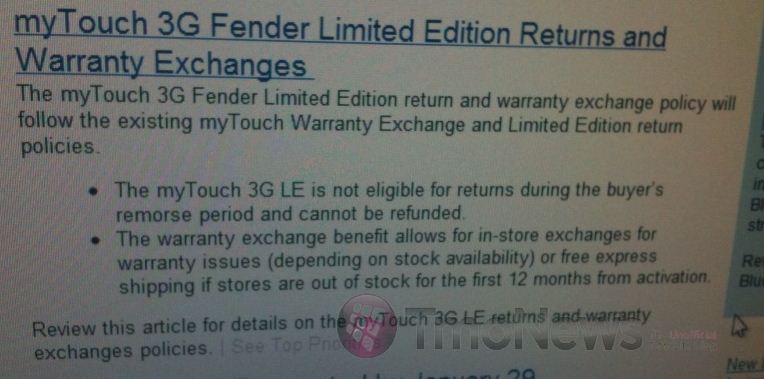 T-Mobile ไม่รับคืน myTouch 3G Fender Limited!!