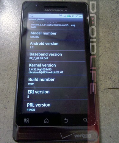 Droid 2 จะมาพร้อมกับ Froyo