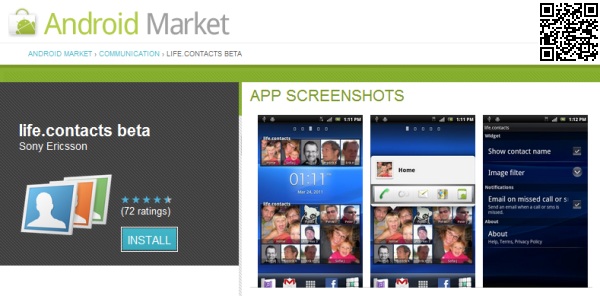 Sony Ericsson ลุยต่อ ปล่อย life.contacts ลง Market