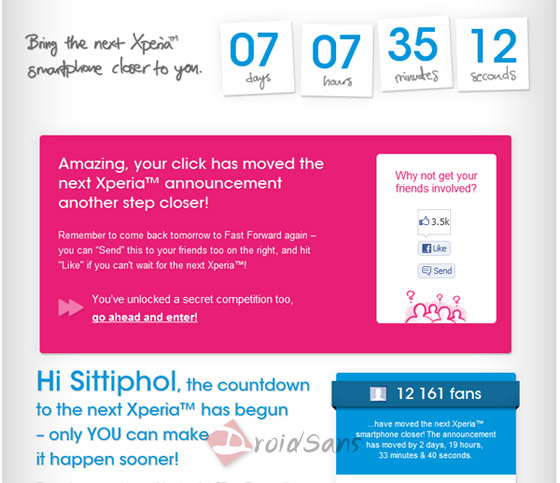 โซนี่เปิดหน้าเว็บนับถอยหลังสู่ “The Next Xperia” ให้คนเข้าไปช่วยกันกดลดเวลานับถอยหลังลง