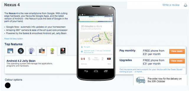 อั้นไม่ไหว! ร้าน Carphone เปิดให้จอง Nexus 4 แล้วที่อังกฤษ ส่งของ 30 ตุลา