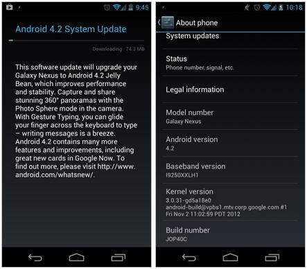 มีผู้ใช้บางรายเริ่มได้รับการอัพเดท Android 4.2 ใน Galaxy Nexus แล้ว