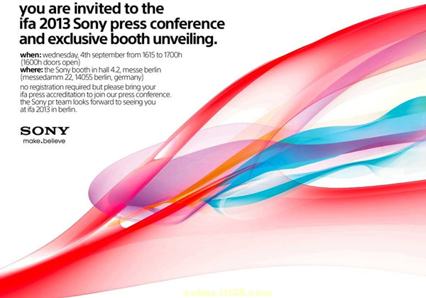 Sony ส่งการ์ดเชิญสื่อร่วมงาน IFA 2013 คาด เปิดตัวเรือธง Honami