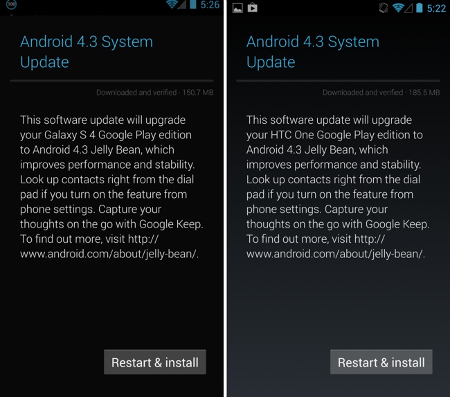 เร็วตามสัญญา! GALAXY S4 และ One Google Edition อัพขึ้น Android 4.3 แล้ว
