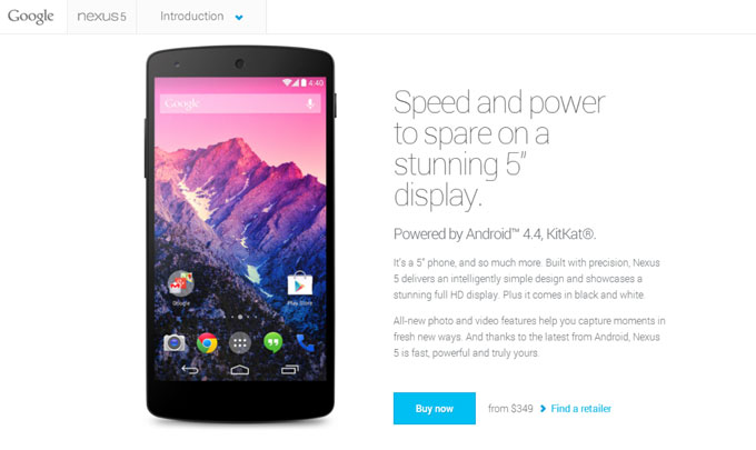 เปิดตัวและวางจำหน่ายแล้ว! Google Nexus 5  บน Google Play Store ราคาเริ่มต้นที่ 349 USD ตามคาด!!
