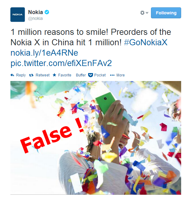 โอละพ่อ…จริงๆแล้ว Nokia X ไม่ไดัมียอด pre-order 1,000,000 เครื่องอย่างที่คิด