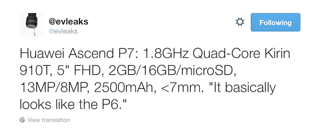 @evleaks หลุดสเปค Ascend P7 พร้อมแอบ leak เรื่องดีไซน์ตัวเครื่อง