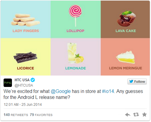 ชื่ออะไรดี?…HTC ทวีตภาพขนมหวานที่คาดว่าจะเป็นชื่อของ Android L
