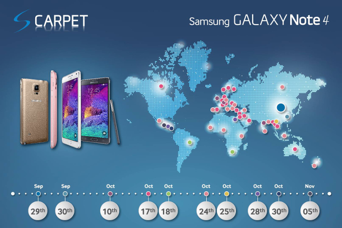 ตารางเวลาการวางจำหน่าย Galaxy Note 4 ทั่วโลก – ในไทยยังต้องรอ