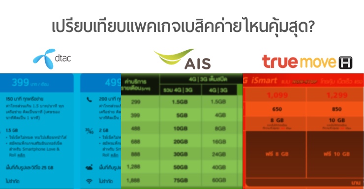 เปรียบเทียบแพคเกจ 3G/4G จาก AIS, DTAC, Truemove ค่ายไหนคุ้มสุด?