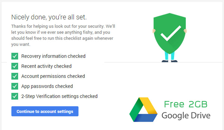 Google แจกฟรี พื้นที่ Google Drive 2GB เพียงทำรายการตรวจสอบความปลอดภัยให้ครบ