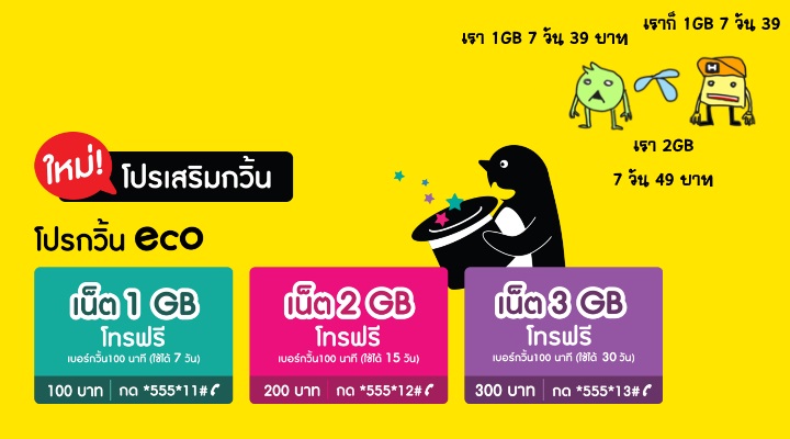 โปรใหม่ซิมเพนกวิน ออกแพ็คเน็ตจำกัดปริมาณ 1GB, 2GB และ 3GB แทนโปรเน็ตไม่อั้น