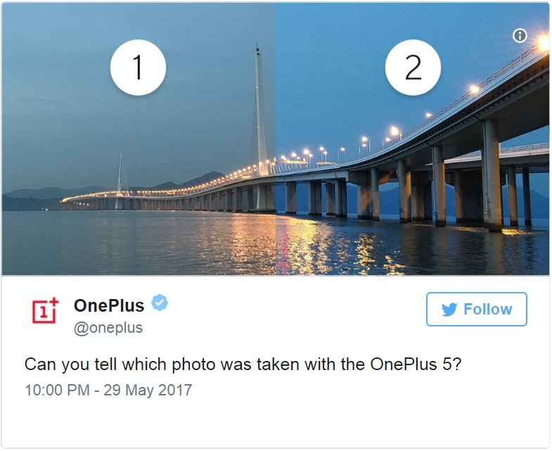 OnePlus‏ เผยทีเซอร์ใหม่ผ่าน Twitter ให้แฟนๆ ได้ทายว่าภาพไหนถ่ายจากกล้อง OnePlus 5