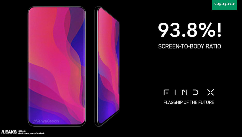 หลุดภาพโปรโมท Oppo Find X หน้าจอกินพื้นที่ถึง 93.8% คาดใช้โมดูลกล้องถอดได้