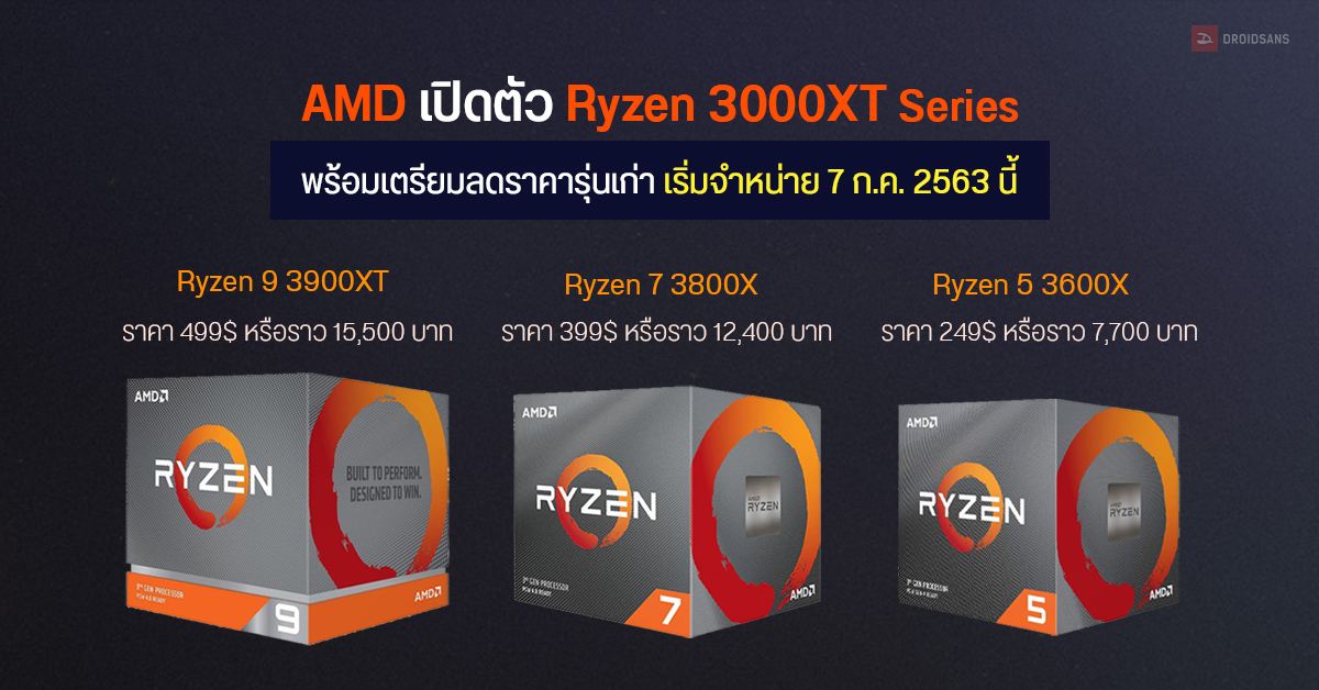AMD เปิดตัว Ryzen 3000XT Series อย่างเป็นทางการ พร้อมเตรียมปรับราคารุ่นเก่าลง คาดเริ่มจำหน่าย 7 ก.ค. 2563 นี้