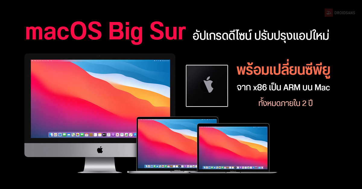 Apple เปิดตัว macOS Big Sur อัปเกรดดีไซน์ใหม่ ประกาศ Mac จะใช้ซีพียู Apple Silicon แทน Intel ภายใน 2 ปี