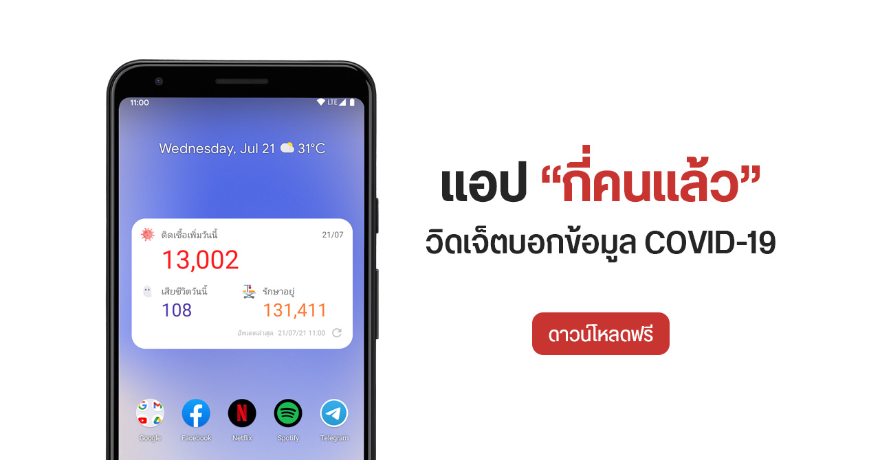 ดาวน์โหลดฟรี – แอป “กี่คนแล้ว” อัปเดตข้อมูล COVID-19 รายวัน ดึงออกมาเป็นวิดเจ็ตบนหน้าจอโฮมได้