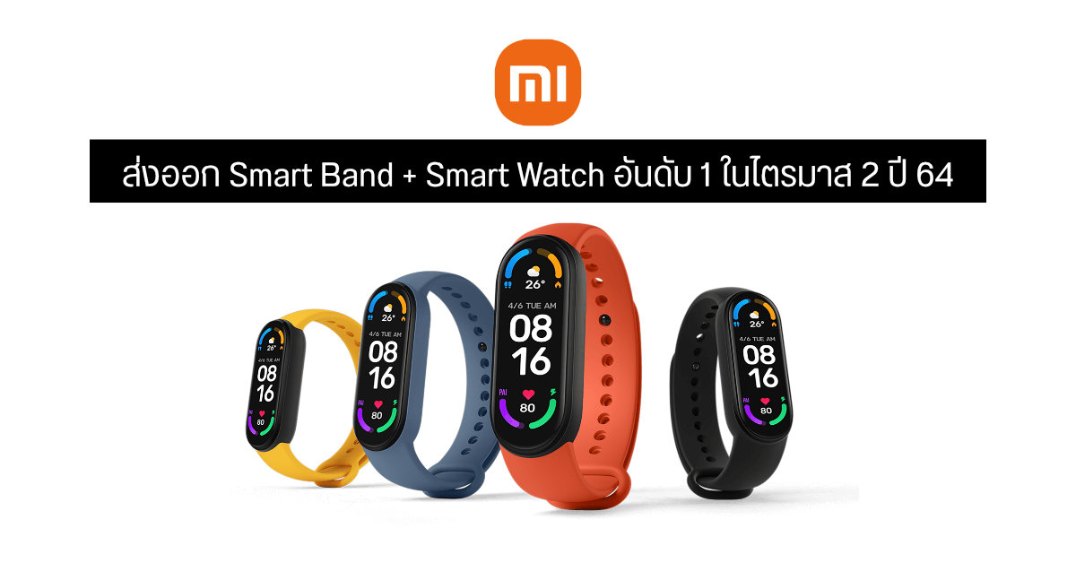 Xiaomi ขึ้นแท่นอันดับ 1 ส่งออกสินค้าประเภท Smart Band + Smart Watch ของช่วงไตรมาส 2 ปี 2564