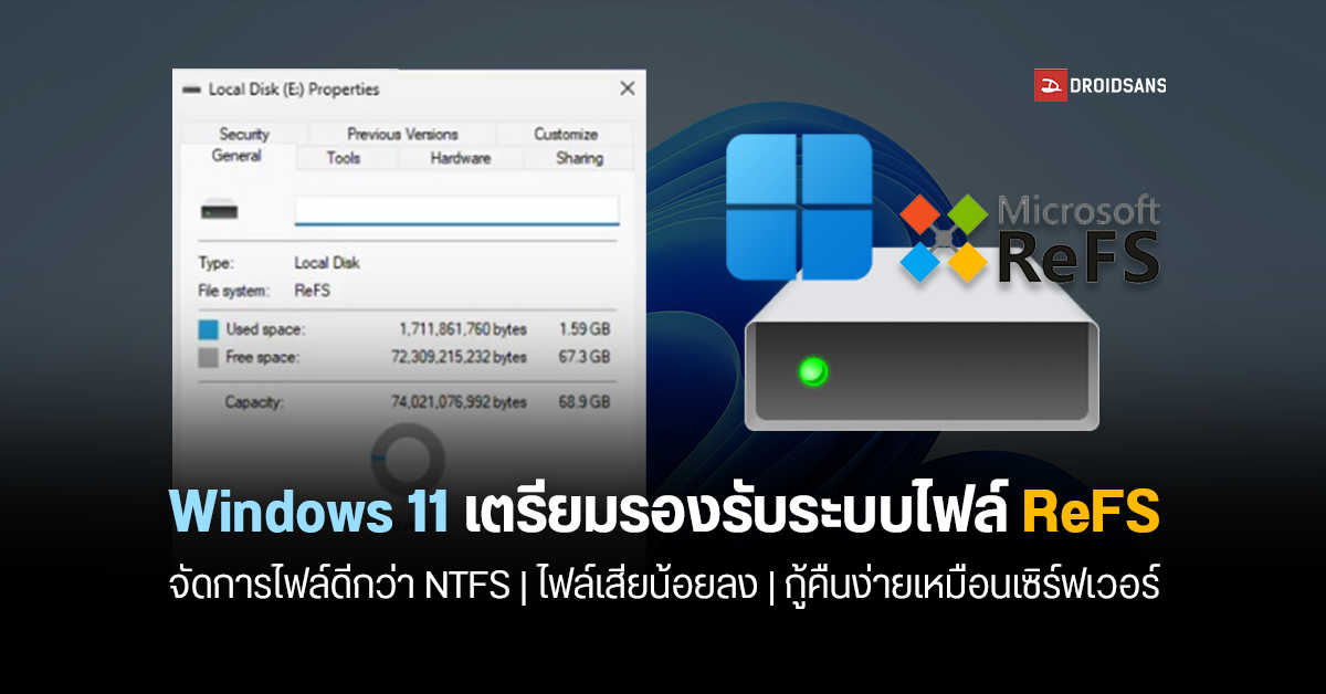 Windows 11 เตรียมเพิ่มการรองรับระบบไฟล์แบบ ReFS ดีกว่า NTFS ทั้งด้านความยืดหยุ่น และความพร้อมใช้งานของไฟล์