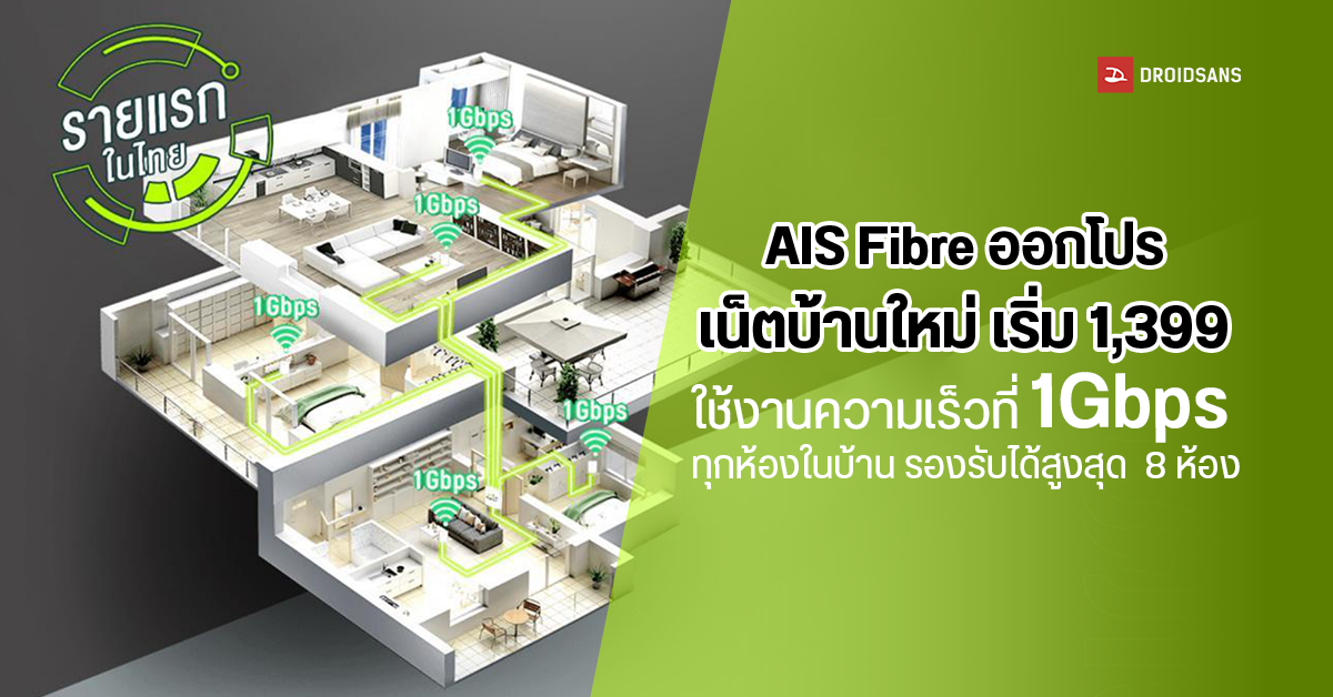 AIS Fibre เพิ่มแพ็กเกจเน็ตบ้านใหม่ เล่นเน็ตเริ่มที่ 1Gbps ทุกห้องในบ้าน เร็ว แรง ในราคาเริ่มต้น 1,399 บาท