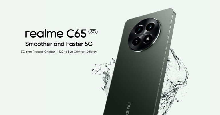 สเปค realme C65 5G ใช้ชิป Dimensity 6300 จอ 120Hz แบต 5000mAh ทนน้ำ IP54 รองรับ Air Gestures