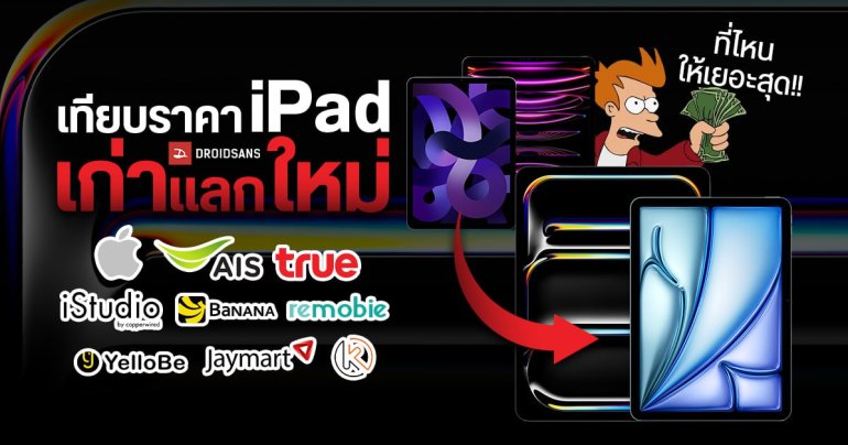 เทียบราคา 9 ร้าน iPad เก่าแลกใหม่ ปี 2024 Trade In หรือขายที่ไหนดีสุด Apple, AIS, True, iStudio, Banana, Jaymart, remobie