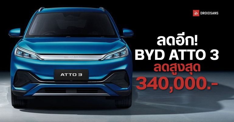BYD ลดราคา New BYD ATTO 3 (MY24) และ (MY23) สูงสุด 3.4 แสนบาท รุ่นเริ่มต้นลดเหลือ 799,900 บาท ตั้งแต่ 5-31 ก.ค. 2567