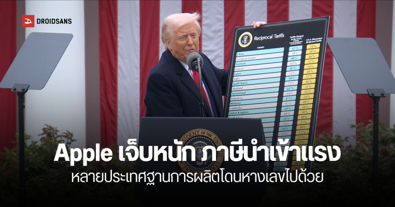 Apple เจ็บหนัก หลังทรัมป์ประกาศขึ้นภาษีนำเข้า ประเทศฐานการผลิตโดนอ่วม ไม่เว้นแม้แต่ ‘ประเทศไทย’
