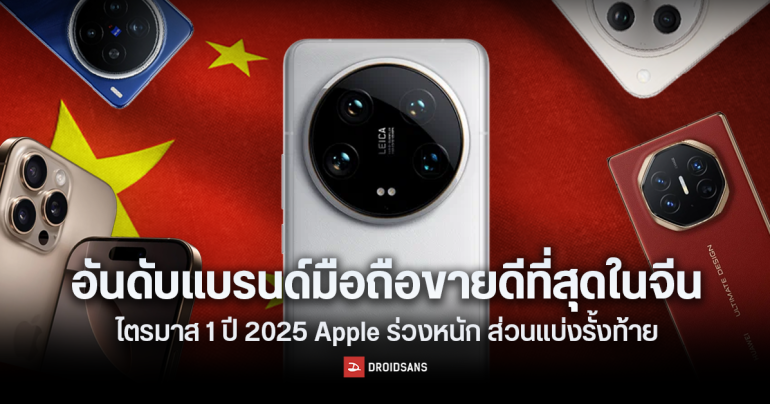 5 อันดับ แบรนด์มือถือขายดีที่สุดในจีน ไตรมาส 1 ปี 2025 Xiaomi กลับมาครองอันดับหนึ่งอีกครั้ง ในรอบ 10 ปี 