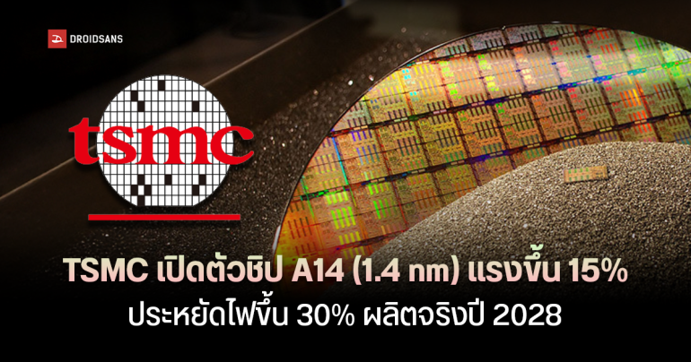 TSMC เผยความคืบหน้าเทคโนโลยี A14 ขนาด 1.4 nm แรงขึ้น 15% ประหยัดไฟขึ้น 30% เตรียมผลิตจริงปี 2028
