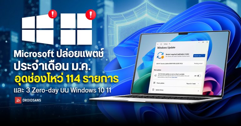 Microsoft ปล่อยอัปเดต Windows 10, 11 ประจำเดือน ม.ค. 2026 อุดช่องโหว่ Zero-Day 3 ตัวและอื่น ๆ รวม 114 รายการ