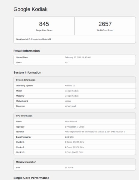 หลุดสเปกชิปปริศนาคาดเป็น Tensor G6 เปลี่ยนมาใช้ CPU 7 คอร์ คล็อกสปีดทะลุ 4.1GHz