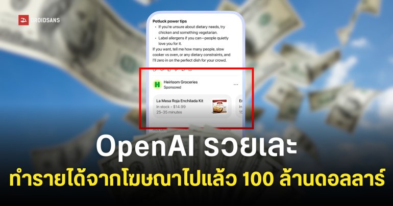 OpenAI ทำรายได้จากโฆษณาเกิน 100 ล้านดอลลาร์ต่อปี ‘ภายใน 6 สัปดาห์’