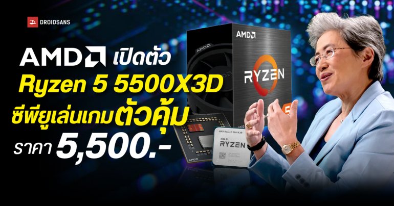 AMD เปิดตัว Ryzen 5 5500X3D ในจีน ซีพียูเล่นเกมตัวคุ้ม Cache ใหญ่ 99MB ใช้บอร์ดเดิม AM4 ได้ ราคา 5,500 บ.