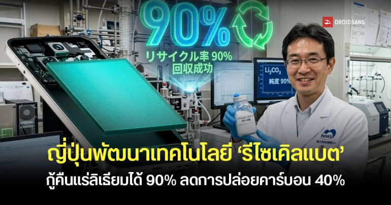 ญี่ปุ่นพัฒนาเทคโนโลยีรีไซเคิลแบตเตอรี่ กู้คืนเร่ลิเธียมกลับได้ถึง 90% และลดการปล่อยคาร์บอนได้ถึง 40%